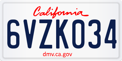 CA license plate 6VZK034