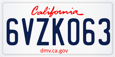 CA license plate 6VZK063