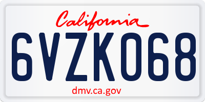 CA license plate 6VZK068