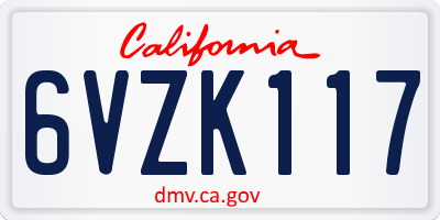 CA license plate 6VZK117