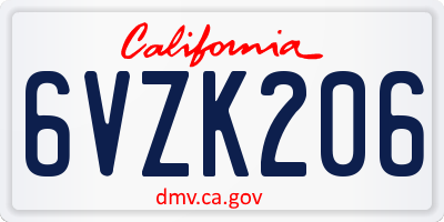 CA license plate 6VZK206