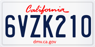 CA license plate 6VZK210