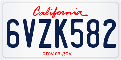 CA license plate 6VZK582