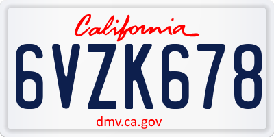 CA license plate 6VZK678