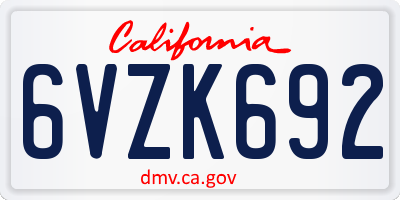CA license plate 6VZK692