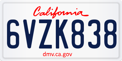 CA license plate 6VZK838