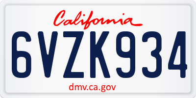CA license plate 6VZK934