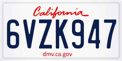 CA license plate 6VZK947