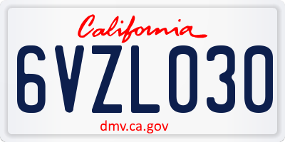 CA license plate 6VZL030