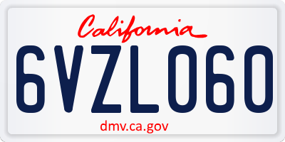 CA license plate 6VZL060