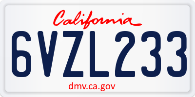CA license plate 6VZL233