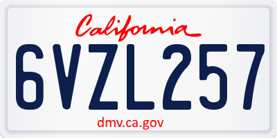 CA license plate 6VZL257