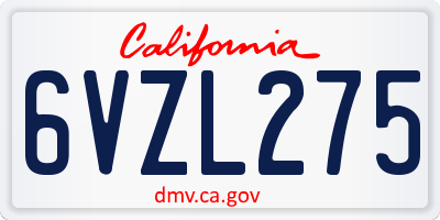 CA license plate 6VZL275