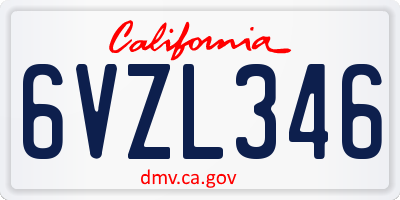 CA license plate 6VZL346