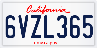 CA license plate 6VZL365