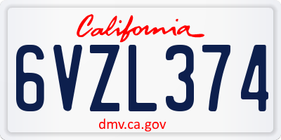 CA license plate 6VZL374