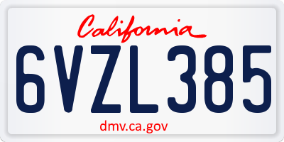 CA license plate 6VZL385