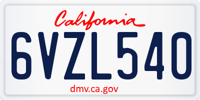CA license plate 6VZL540