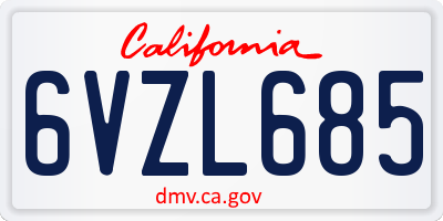 CA license plate 6VZL685