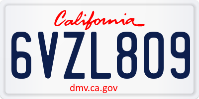 CA license plate 6VZL809