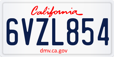 CA license plate 6VZL854