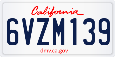 CA license plate 6VZM139