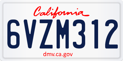 CA license plate 6VZM312