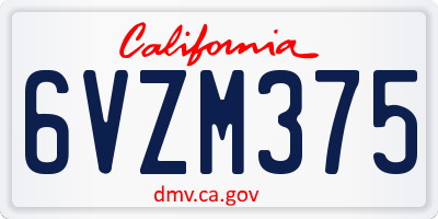 CA license plate 6VZM375