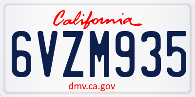 CA license plate 6VZM935