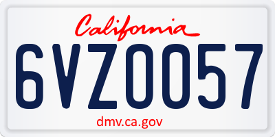 CA license plate 6VZO057