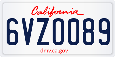 CA license plate 6VZO089
