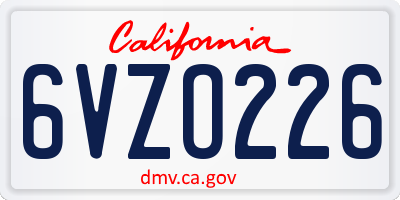 CA license plate 6VZO226