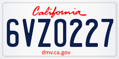 CA license plate 6VZO227
