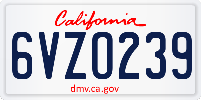CA license plate 6VZO239