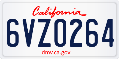 CA license plate 6VZO264