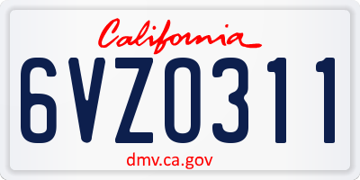 CA license plate 6VZO311