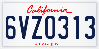 CA license plate 6VZO313