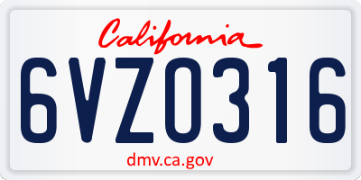 CA license plate 6VZO316