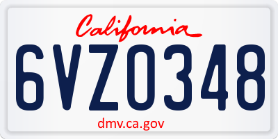 CA license plate 6VZO348