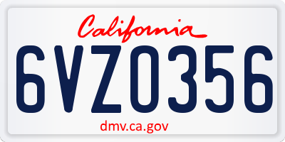 CA license plate 6VZO356
