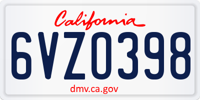 CA license plate 6VZO398