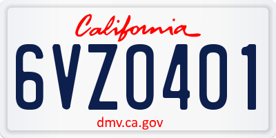 CA license plate 6VZO401