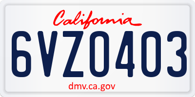 CA license plate 6VZO403