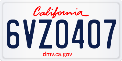 CA license plate 6VZO407