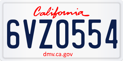 CA license plate 6VZO554