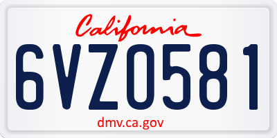 CA license plate 6VZO581