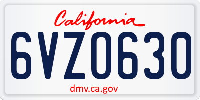 CA license plate 6VZO630