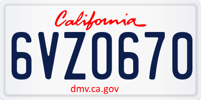 CA license plate 6VZO670