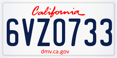 CA license plate 6VZO733