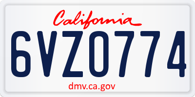 CA license plate 6VZO774
